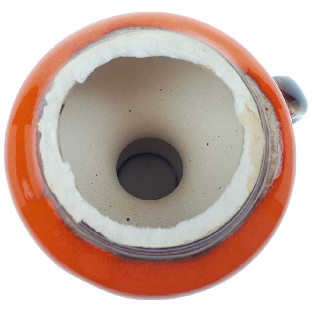 [100147] Kerzenhalter für Stabkerzen mit Henkel braun orange Dekor gebraucht - sehr gut Bild 3
