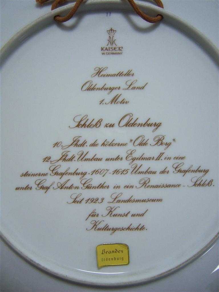 [16081500268] Heimatteller AK Kaiser Porzellan Wandteller Oldenburger Land 1.Motiv Schloß zu Oldenburg gebraucht - sehr gut Bild 3
