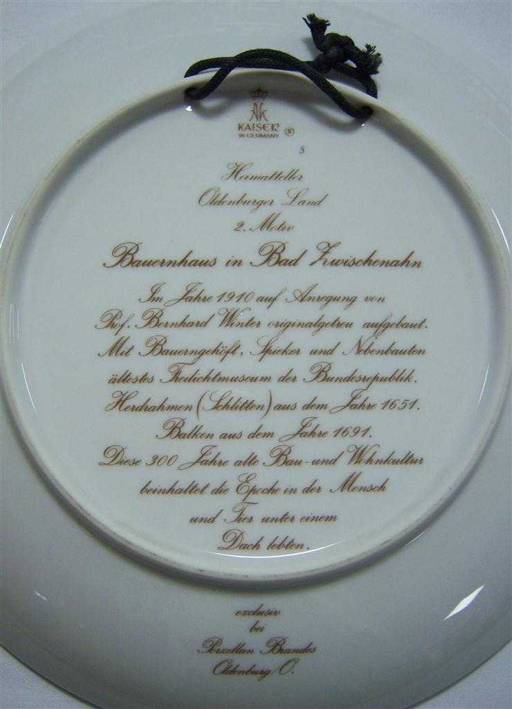 [16081500269] Heimatteller Sammelteller AK Kaiser Porzellan Wandteller Oldenburger Land 2.Motiv Bauernhaus in Bad Zwischenahn gebraucht - sehr gut Bild 3