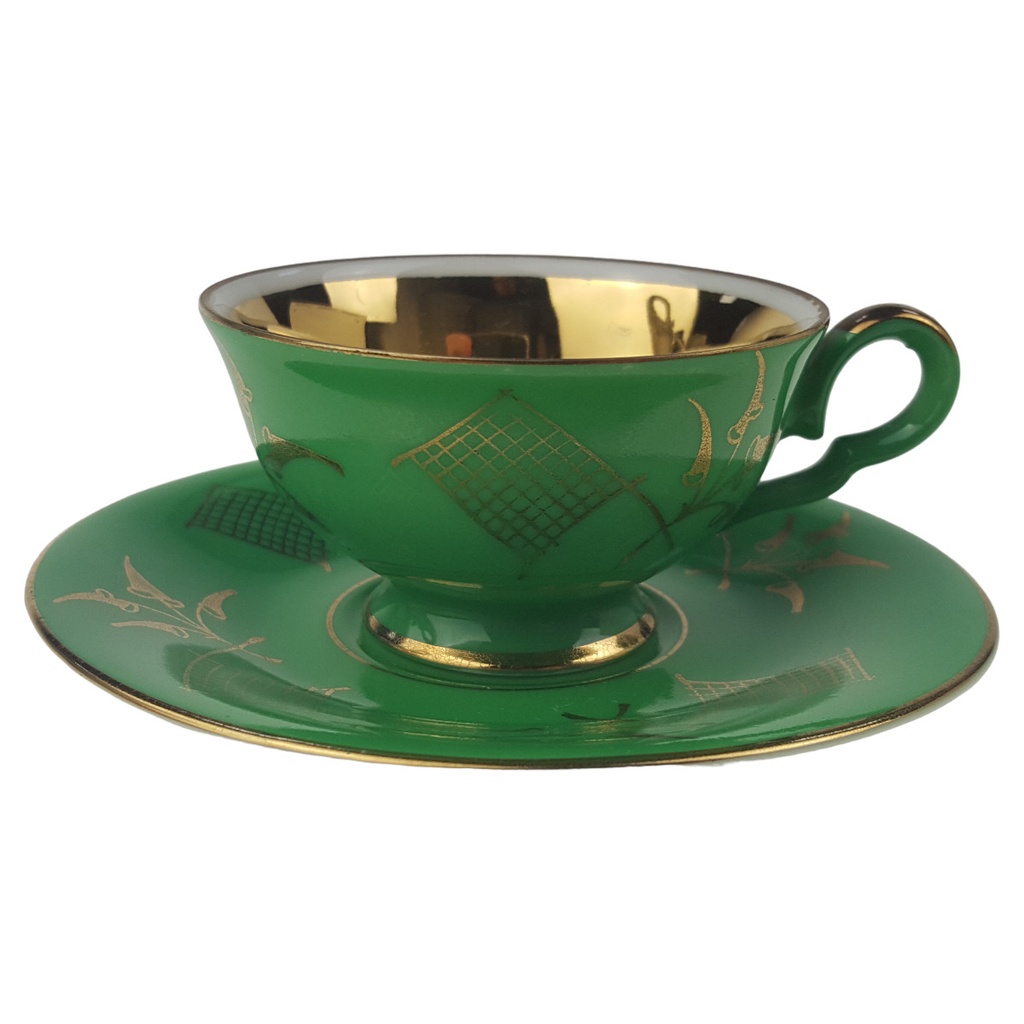 [1780730] Mokkatasse mit Untertasse Sammeltasse Goldrand 2tlg Schirnding Grün Gold gebraucht - sehr gut Bild 2