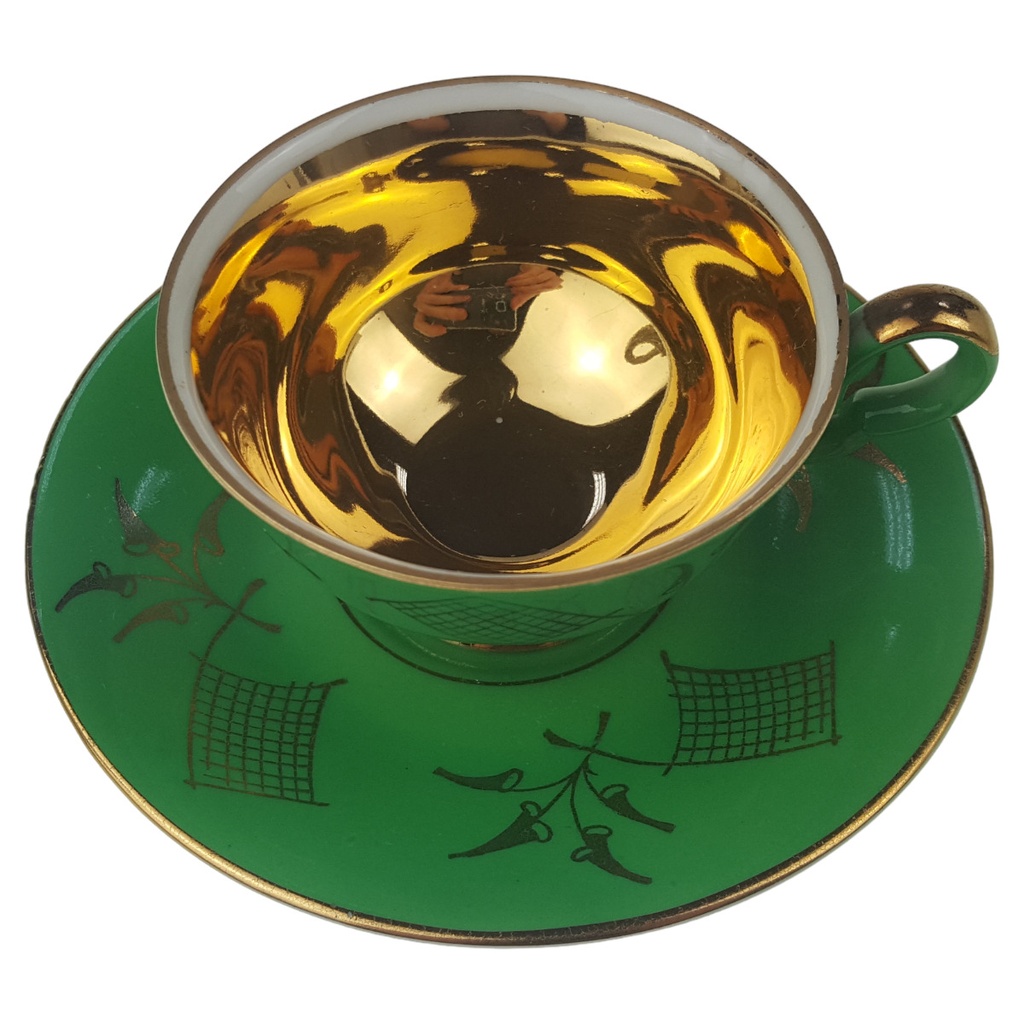[1780730] Mokkatasse mit Untertasse Sammeltasse Goldrand 2tlg Schirnding Grün Gold gebraucht - sehr gut Bild 3