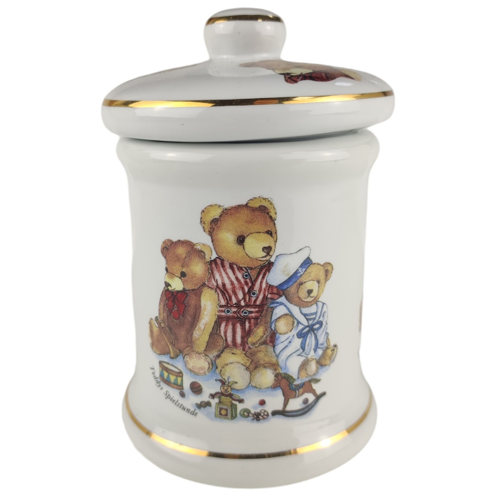 [1805944] Deckeldose D 8 cm H 12,2 Reutter Porzellan Bear Henry & Friends Teddys Spielstunde gebraucht-sehr gut Bild 4