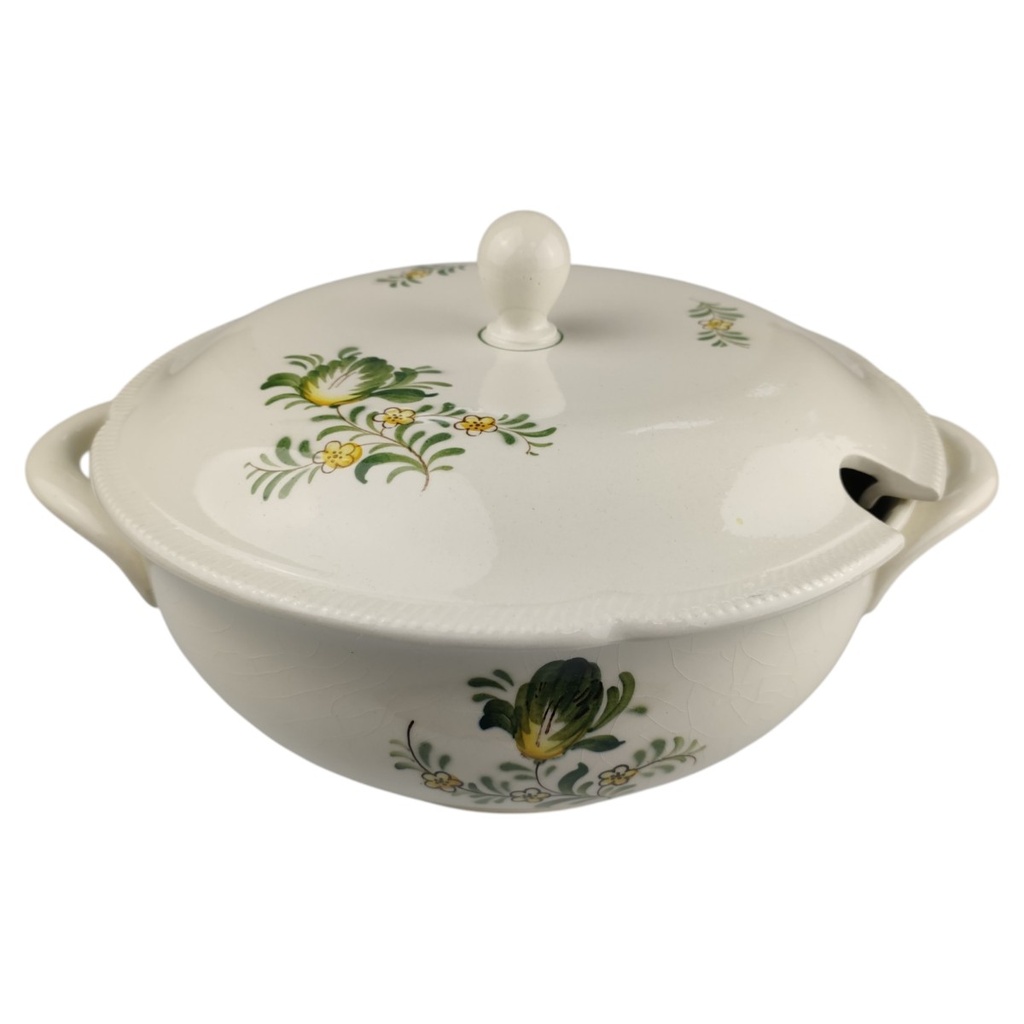 [1819005] Suppenterrine mit Deckel 2,2 L VEB Dresden Blumendekor grün gelb Blumen gebraucht - gut Bild 2
