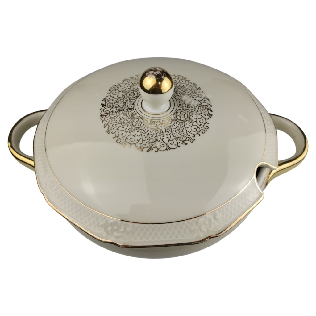 [1819009] Suppenterrine 2,6 L Schaller Elfenbein Relief Golddekor Beige gebraucht - gut Bild 2