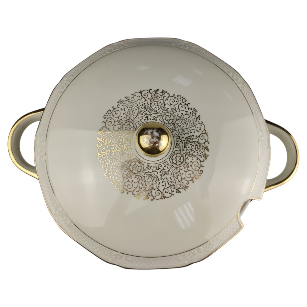 [1819009] Suppenterrine 2,6 L Schaller Elfenbein Relief Golddekor Beige gebraucht - gut Bild 3