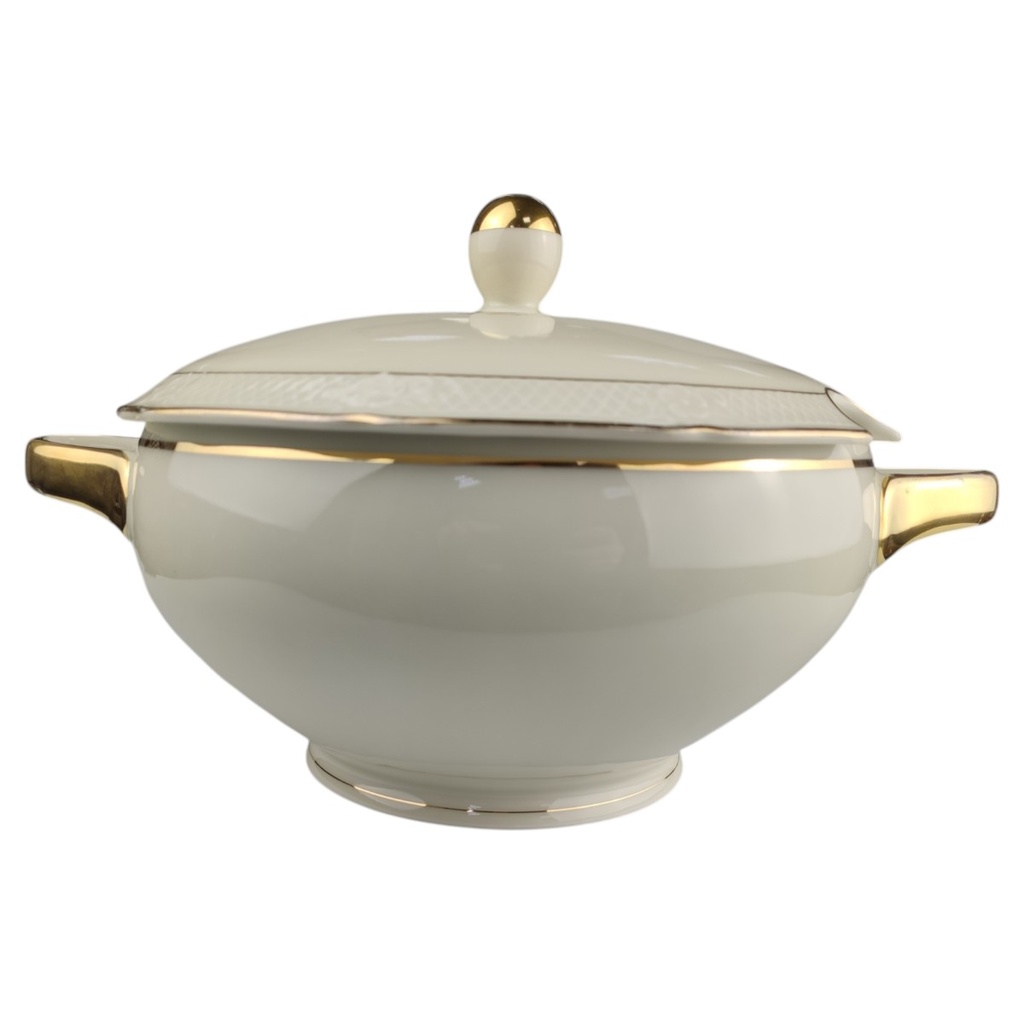 [1819009] Suppenterrine 2,6 L Schaller Elfenbein Relief Golddekor Beige gebraucht - gut Bild 4