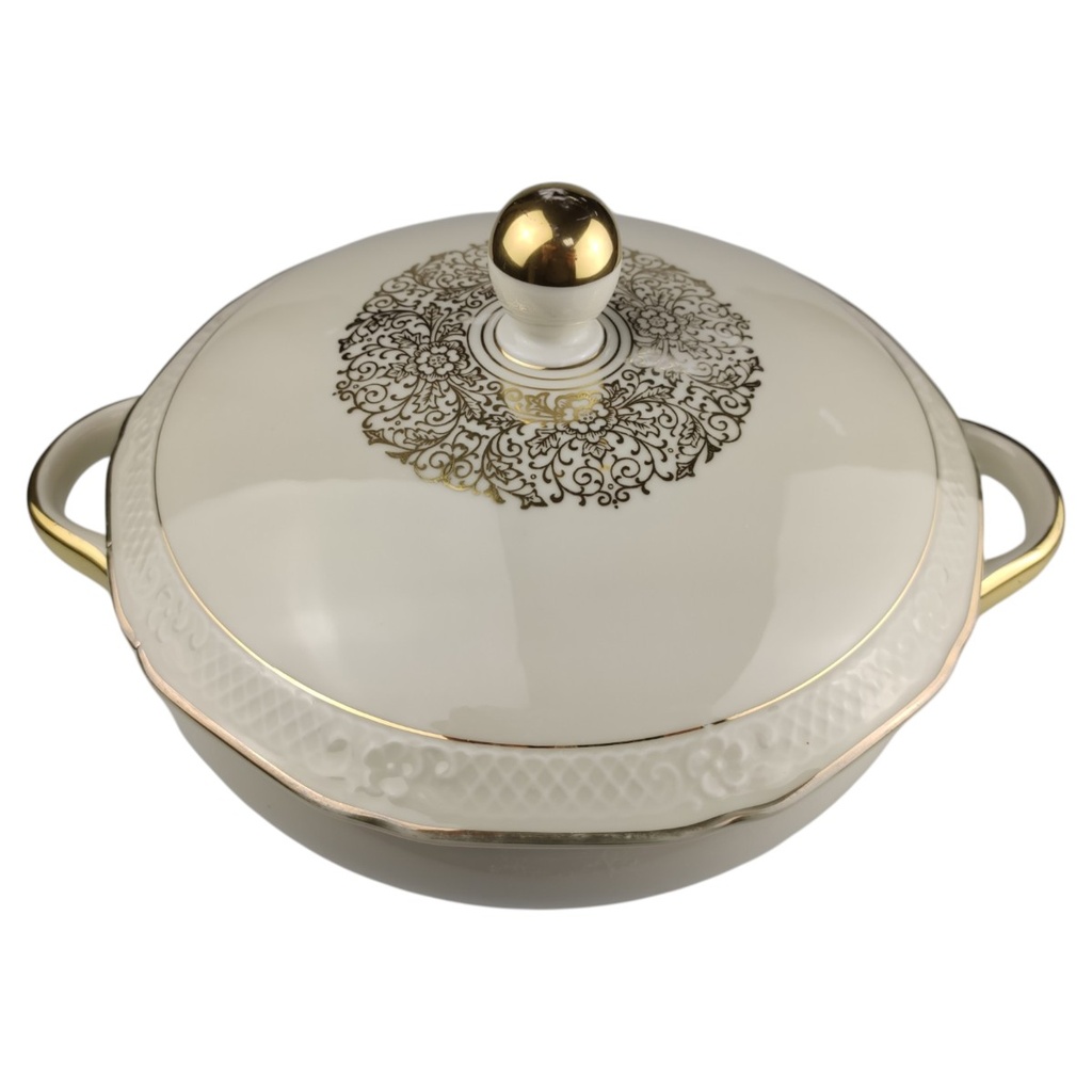 [1819010] Ragoutterrine 1,7 L Schaller Elfenbein Relief Golddekor Beige gebraucht - gut Bild 2