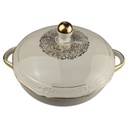 [1819010] Ragoutterrine 1,7 L Schaller Elfenbein Relief Golddekor Beige gebraucht - gut Bild 2