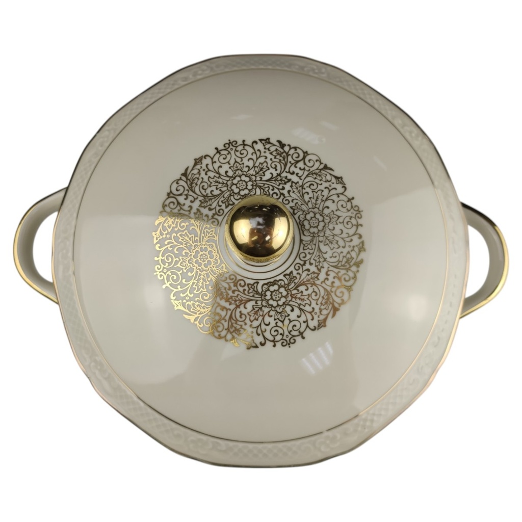[1819010] Ragoutterrine 1,7 L Schaller Elfenbein Relief Golddekor Beige gebraucht - gut Bild 3