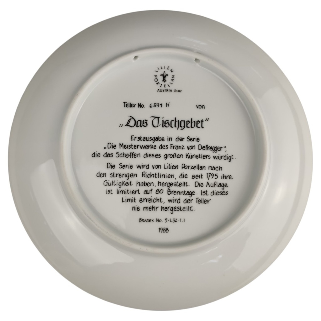 [1820886] Wandteller Lilien Porzellan Die Meisterwerke des Franz von Defregger Das Tischgebet gebraucht - neuwertig Bild 4