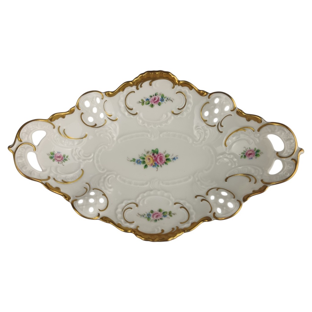 [1821847] Schale mit Durchbrucharbeiten Lindner Blumendekor Goldrand gebraucht - sehr gut Bild 2