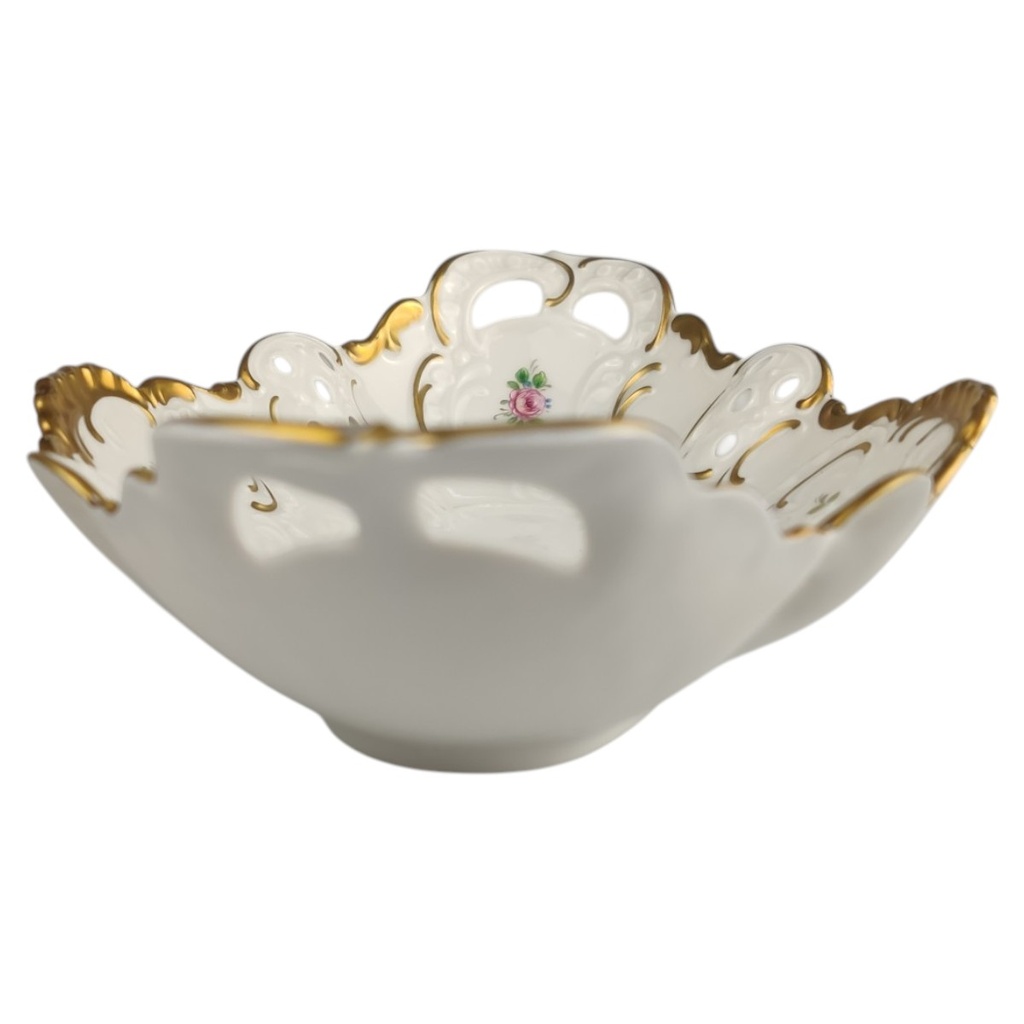 [1821847] Schale mit Durchbrucharbeiten Lindner Blumendekor Goldrand gebraucht - sehr gut Bild 4