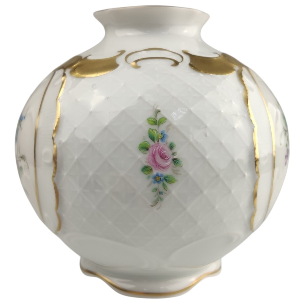 [1821848] Kugelvase 12 cm Lindner Blumendekor Goldrand gebraucht - sehr gut Bild 2