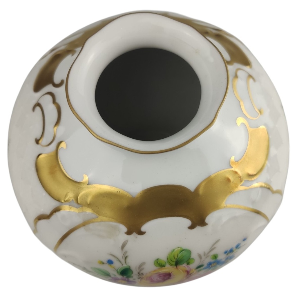 [1821848] Kugelvase 12 cm Lindner Blumendekor Goldrand gebraucht - sehr gut Bild 4