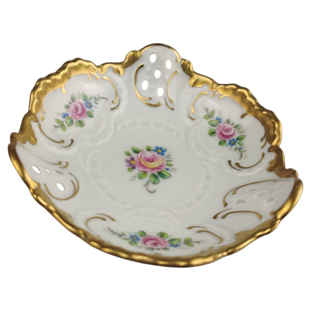 [1823030] Schale Schälchen Durchbruchschale mini 11 cm Lindner Porzellan Blumendekor Goldrand gebraucht - sehr gut Bild 2