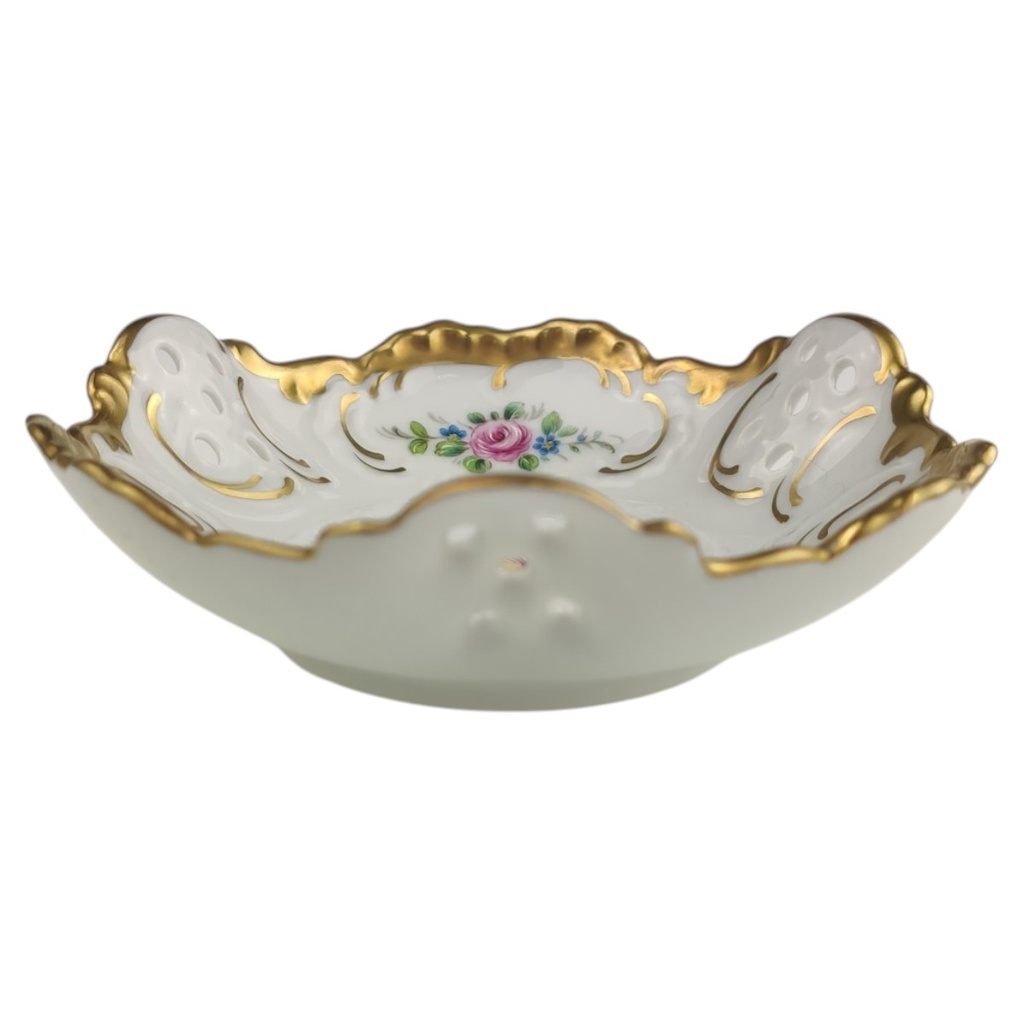 [1823030] Schale Schälchen Durchbruchschale mini 11 cm Lindner Porzellan Blumendekor Goldrand gebraucht - sehr gut Bild 4