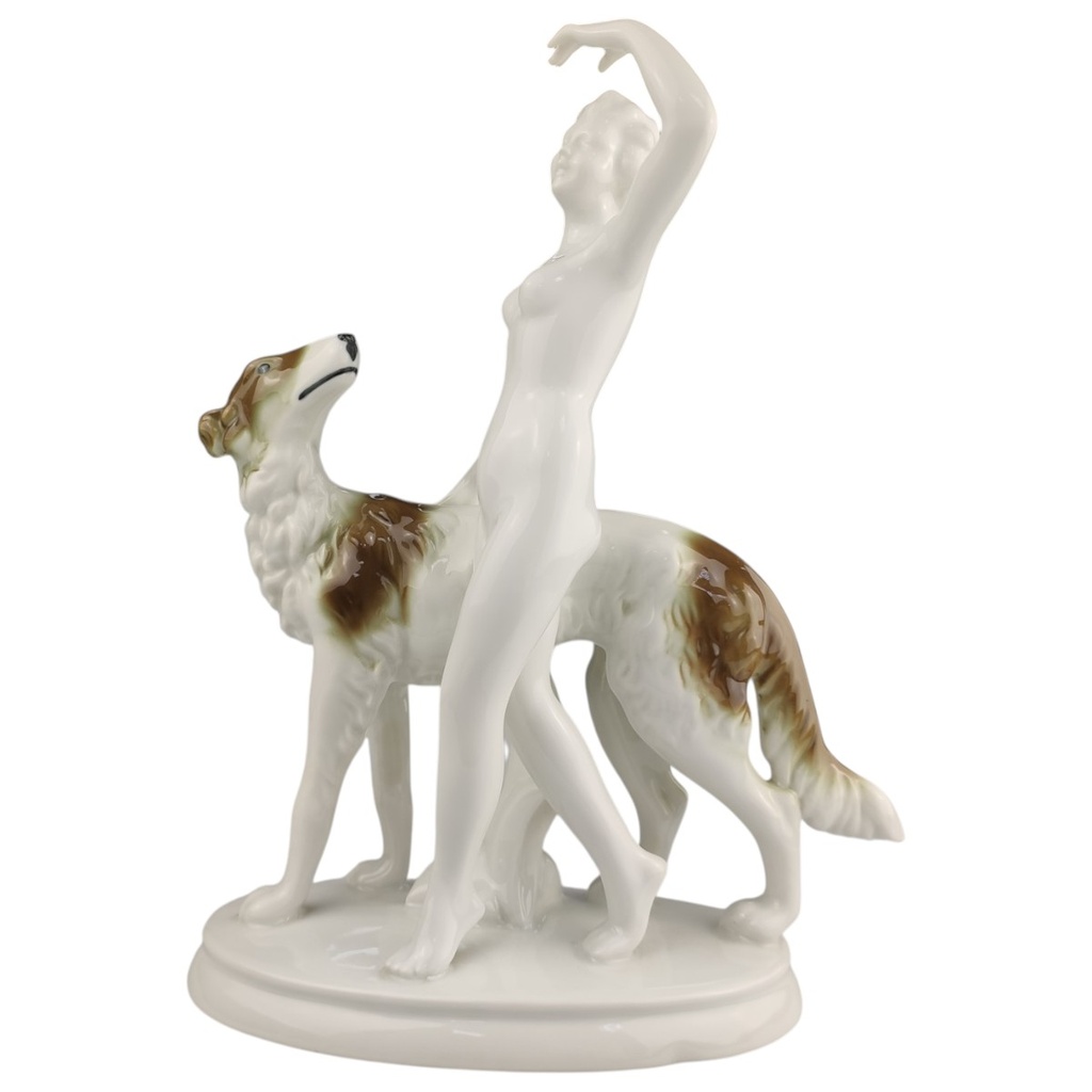 [1823044] Figur Skulptur Gerold Porzellan Frau mit Windhund Hund gebraucht - sehr gut Bild 2