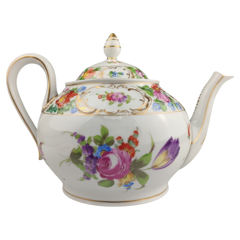 [1823045] Teekanne 1,1 L Dresden Zierporzellan Blumendekor Goldrand gebraucht - sehr gut Bild 4