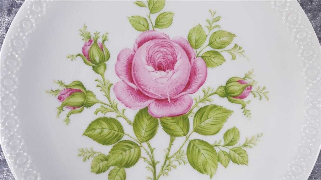 [458110499] Kuchenteller Dessertteller 19,5 cm Schumann Arzberg Reliefrand rosa Rose gebraucht - akzeptabel Bild 2