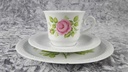 [458110501] Kaffeetasse Kaffeegedeck Kaffeeset Komplett 3tlg Schumann Arzberg Reliefrand rosa Rose gebraucht - akzeptabel Bild 2