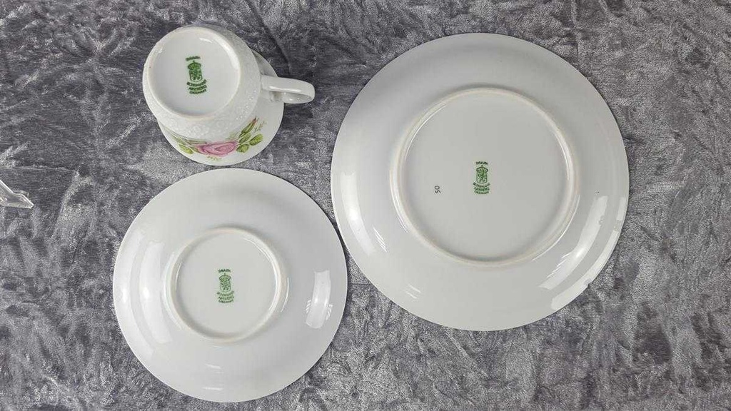[458110501] Kaffeetasse Kaffeegedeck Kaffeeset Komplett 3tlg Schumann Arzberg Reliefrand rosa Rose gebraucht - akzeptabel Bild 8