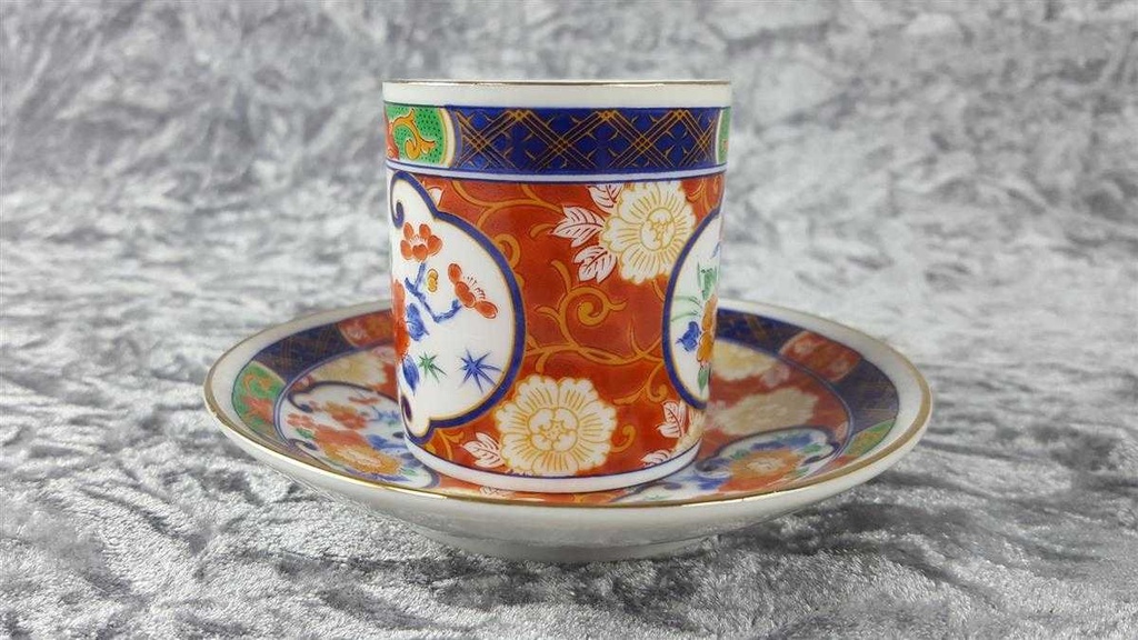 [458110515] Mokkatasse mit Untertasse Tasse Espressotasse & Goldrand Schirmer Porzellan Einzelteile bunte Blumen gebraucht - sehr gut Bild 4