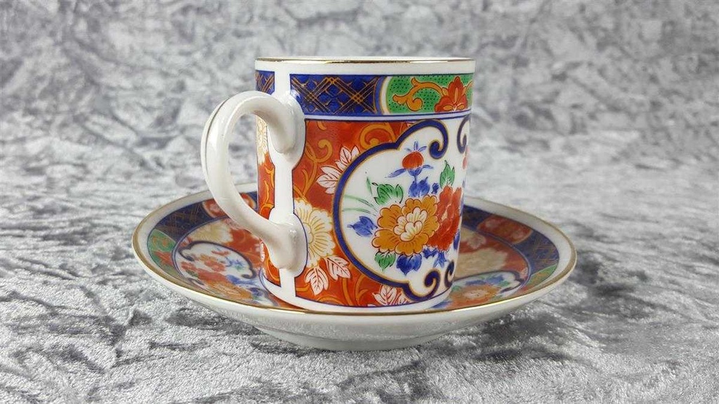 [458110515] Mokkatasse mit Untertasse Tasse Espressotasse & Goldrand Schirmer Porzellan Einzelteile bunte Blumen gebraucht - sehr gut Bild 5