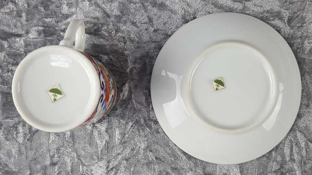 [458110515] Mokkatasse mit Untertasse Tasse Espressotasse & Goldrand Schirmer Porzellan Einzelteile bunte Blumen gebraucht - sehr gut Bild 7