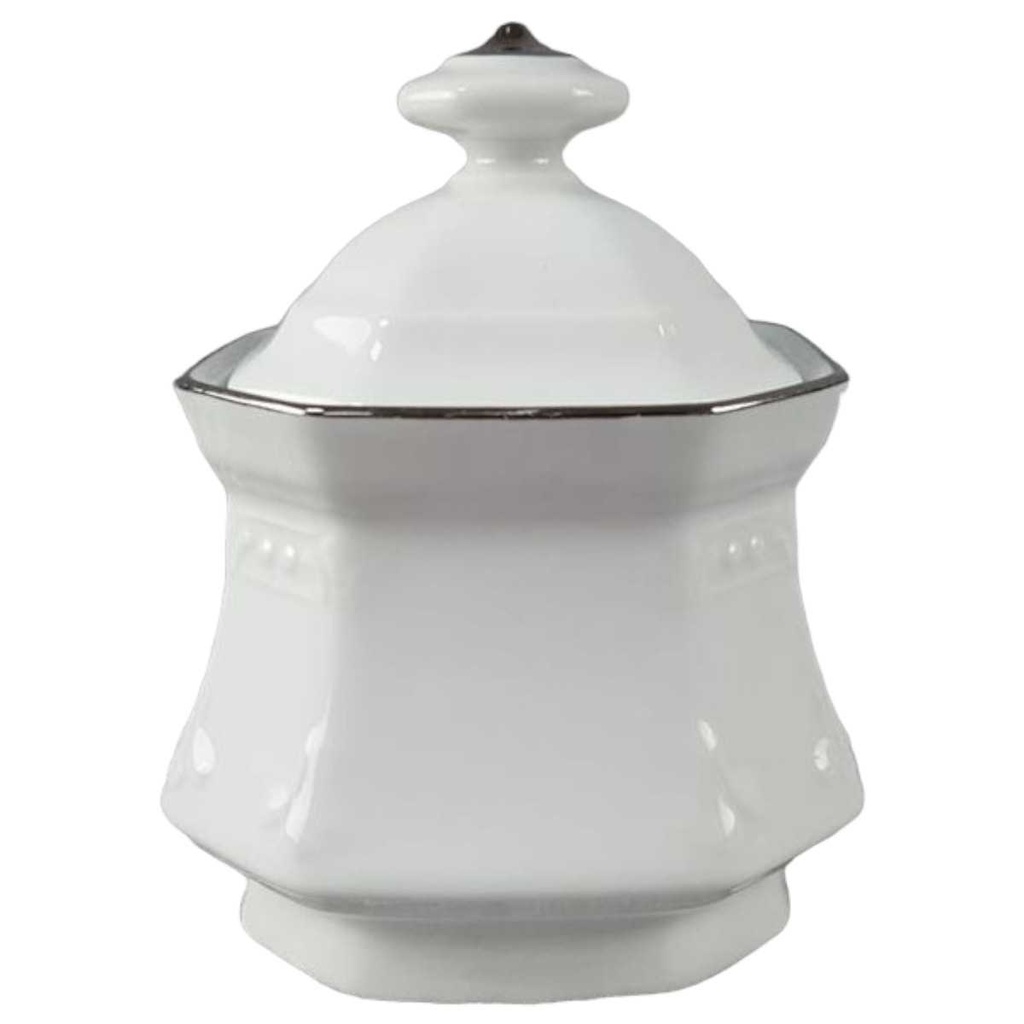 [458110521] Zuckerdose Mitterteich Form 2040 Sissi Weiß Platinrand gebraucht - gut Bild 2