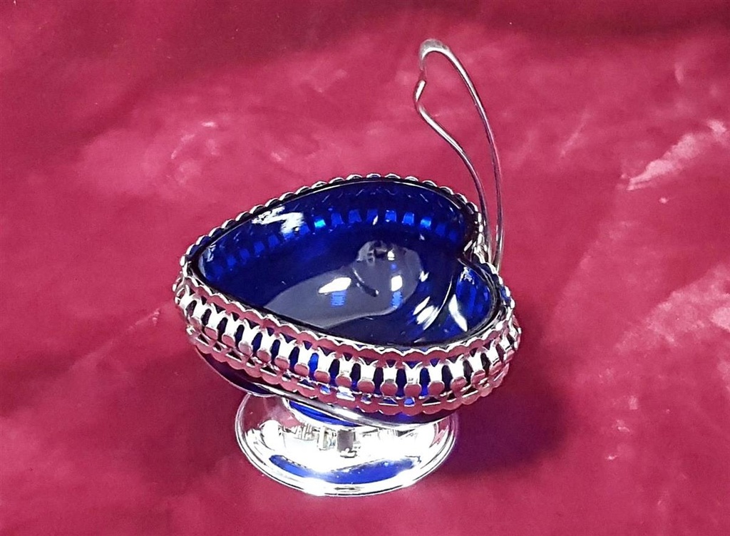 [458110592] Glas Schale blau Metallhalterung H 15 cm Bild 2