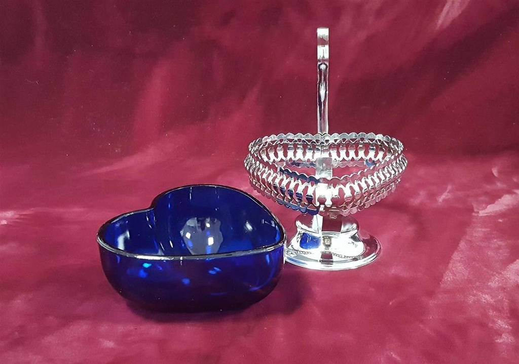 [458110592] Glas Schale blau Metallhalterung H 15 cm Bild 4
