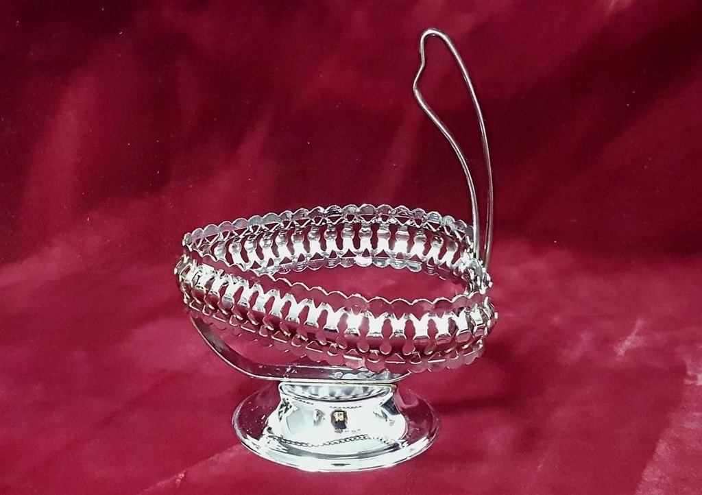 [458110592] Glas Schale blau Metallhalterung H 15 cm Bild 5