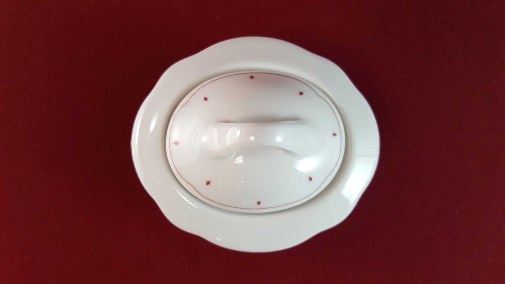 [45811147] Zuckerdose Marienbad Ingres Weiss Rote Rauten gebraucht - sehr gut Bild 3