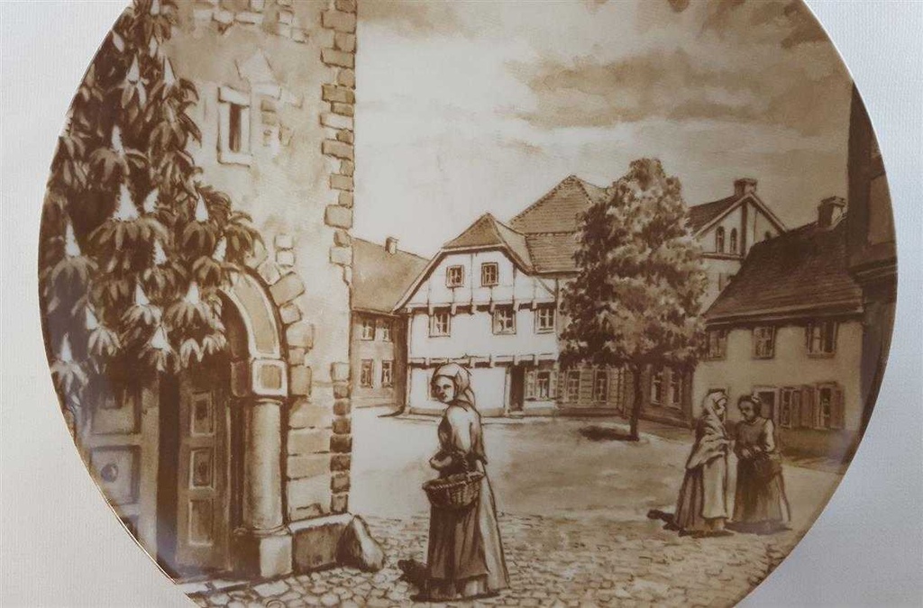 [45811526] Heimatteller Sammelteller AK Kaiser Porzellan Wandteller Gelsenkirchen 1.Motiv Das Rundhöfchen an der Georgskirche um 1850 gebraucht - sehr gut Bild 3