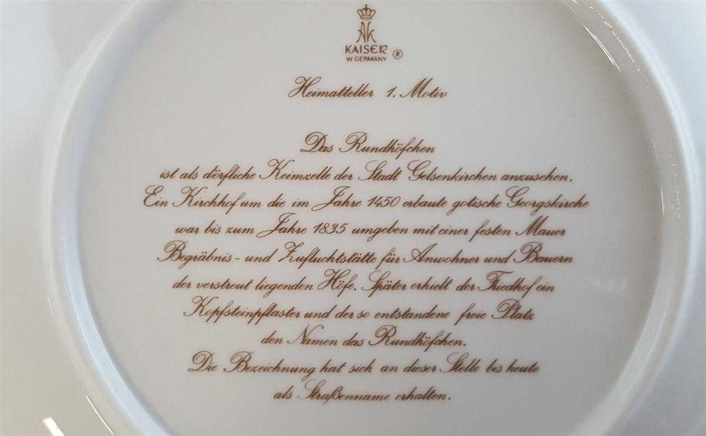 [45811526] Heimatteller Sammelteller AK Kaiser Porzellan Wandteller Gelsenkirchen 1.Motiv Das Rundhöfchen an der Georgskirche um 1850 gebraucht - sehr gut Bild 4