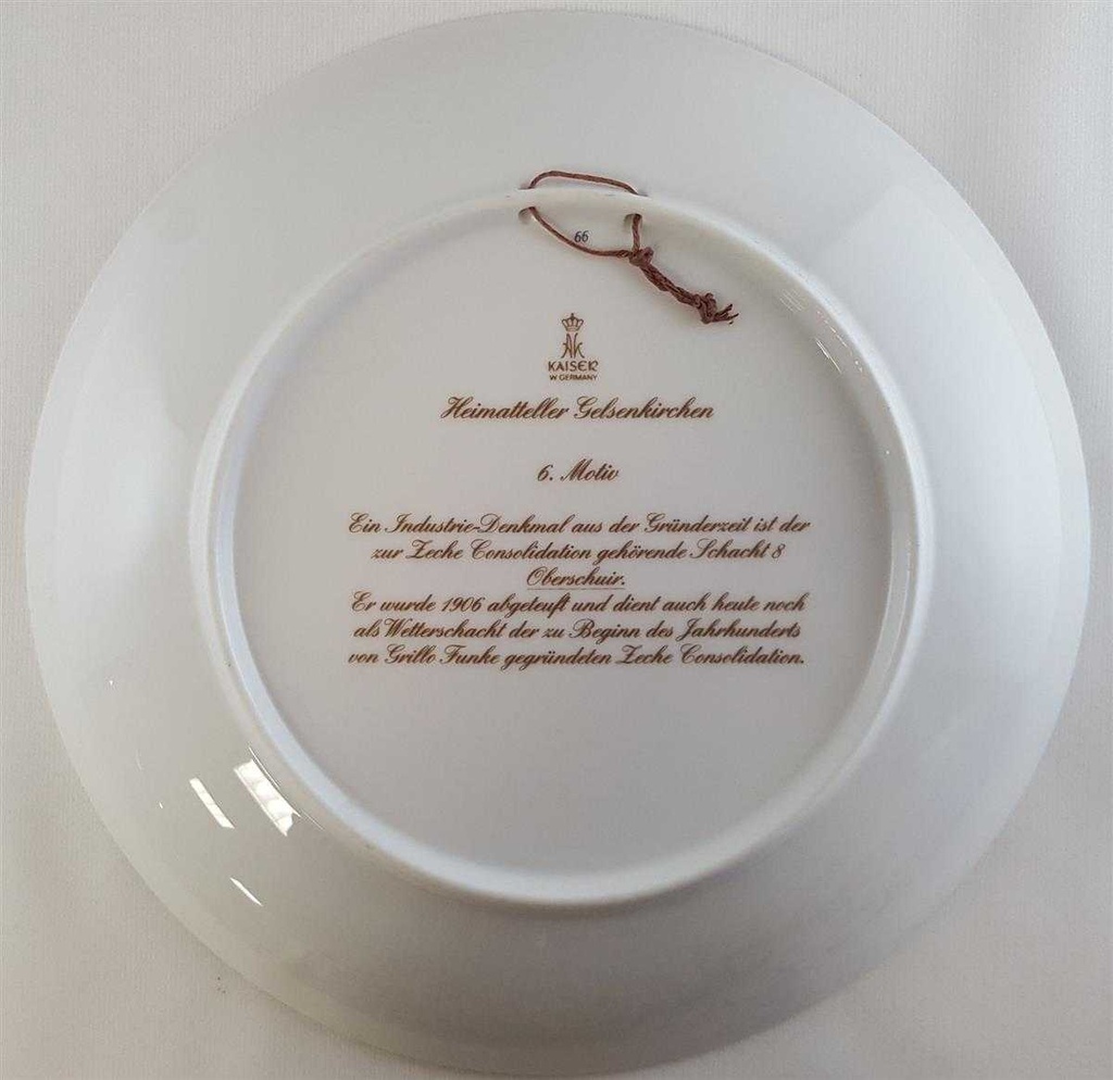 [45811529] Heimatteller AK Kaiser Porzellan Wandteller Gelsenkirchen 6.Motiv Zeche Consolidation Schacht 8 Oberschuir gebraucht - sehr gut Bild 4