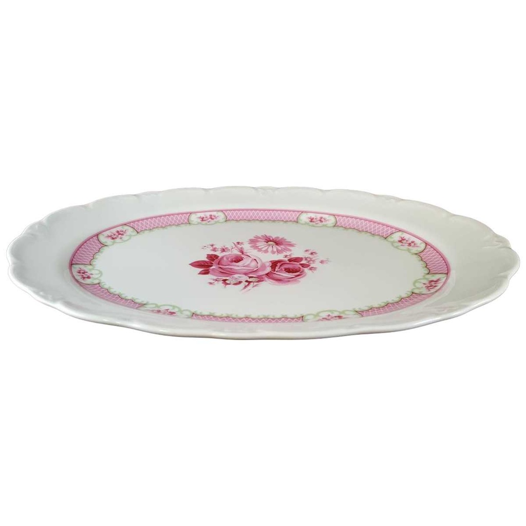 [45811645] Servierplatte Speiseplatte Fleischplatte Steakplatte 32,8x22,5 cm Schirnding Bavaria Rosendekor Rosa gebraucht - sehr gut Bild 2