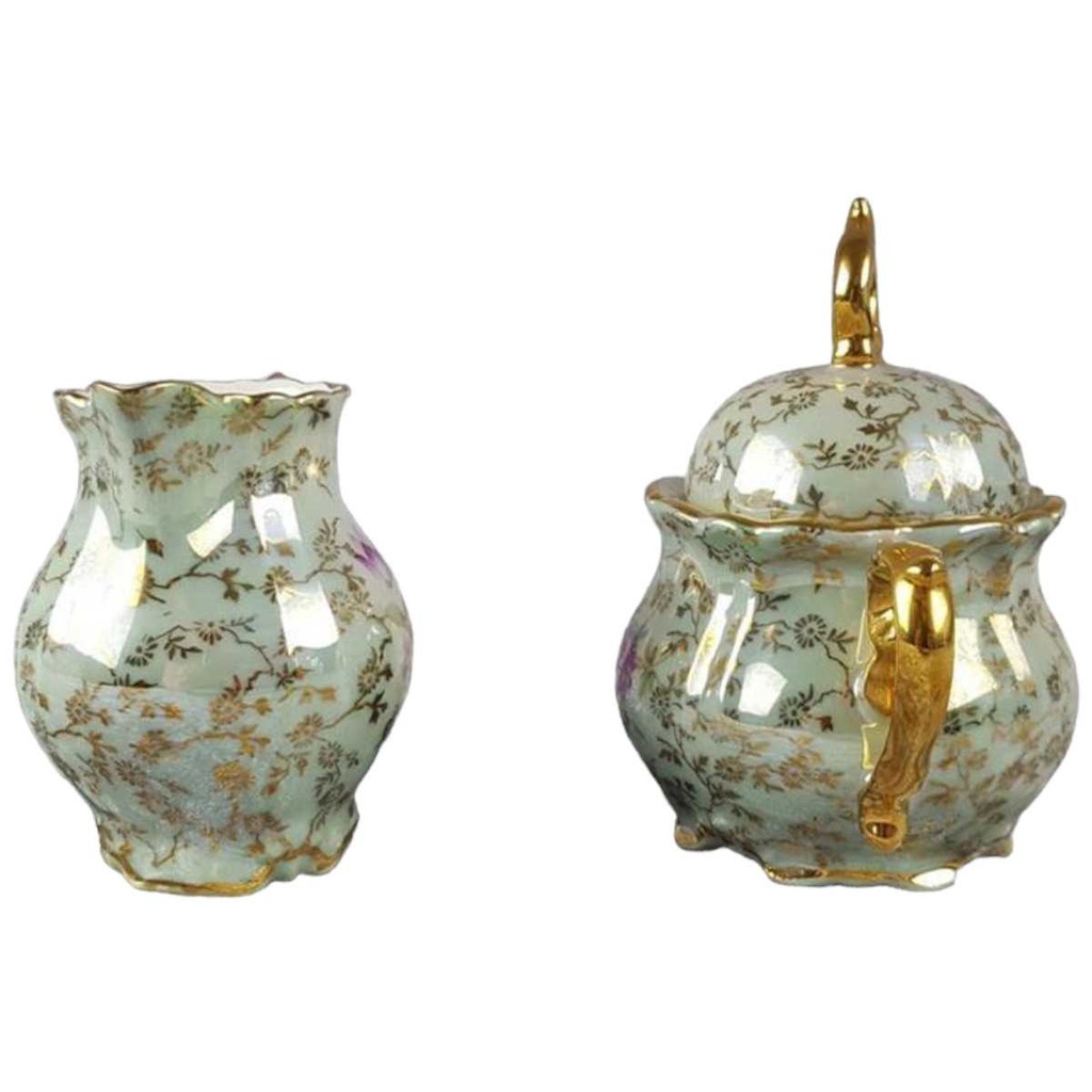 [458117607] Zuckerdose Milchkännchen und Milch & Zucker Set Golddekor Hallerstein Bavaria Blumen gebraucht - gut Bild 2