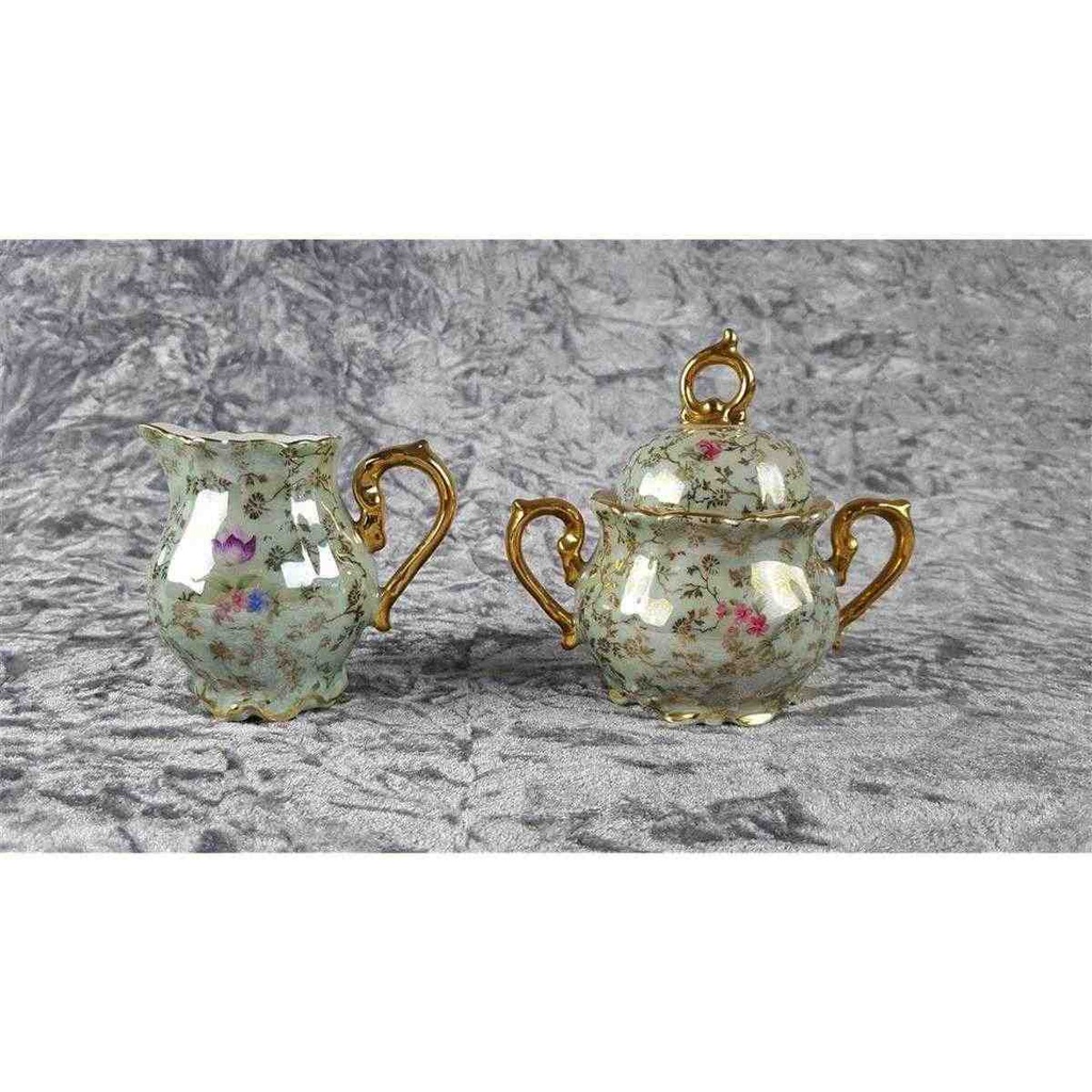[458117607] Zuckerdose Milchkännchen und Milch & Zucker Set Golddekor Hallerstein Bavaria Blumen gebraucht - gut Bild 3