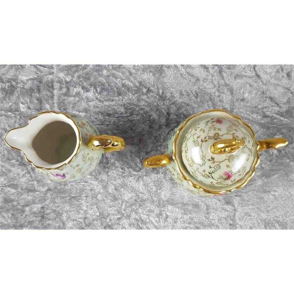 [458117607] Zuckerdose Milchkännchen und Milch & Zucker Set Golddekor Hallerstein Bavaria Blumen gebraucht - gut Bild 5