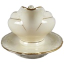 [458117881] Sauciere mit Teller Goldrand 1tlg Winterling elfenbein Blumenrelief Beige gebraucht - gut Bild 2