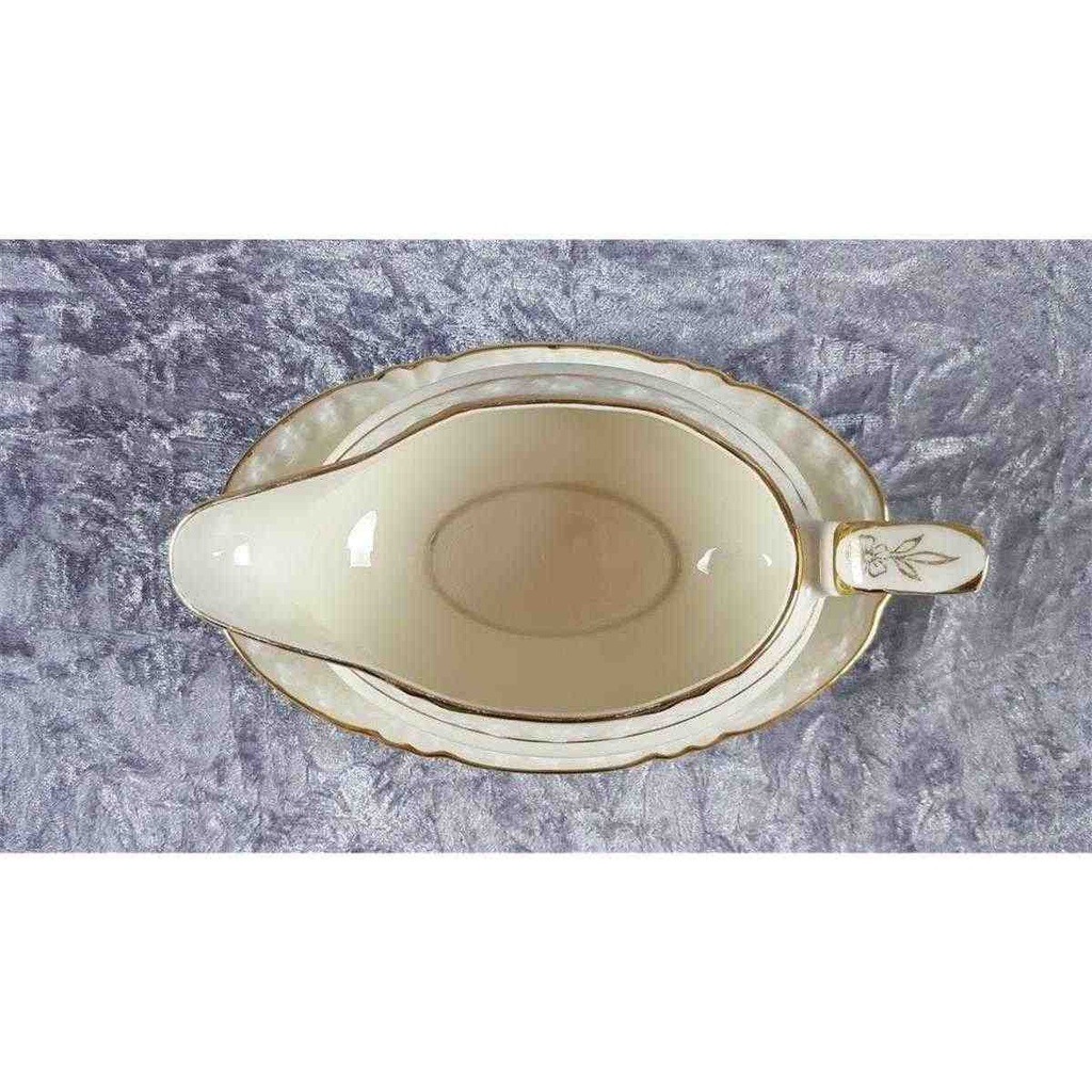 [458117881] Sauciere mit Teller Goldrand 1tlg Winterling elfenbein Blumenrelief Beige gebraucht - gut Bild 5