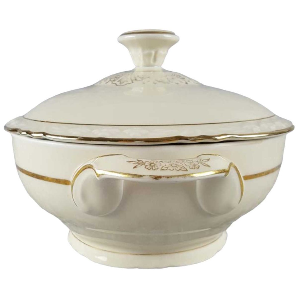 [458117882] Ragoutterrine Goldrand 1,5 L Winterling elfenbein Blumenrelief mit Beige gebraucht - gut Bild 2