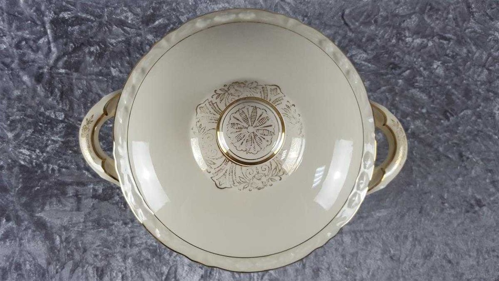 [458117882] Ragoutterrine Goldrand 1,5 L Winterling elfenbein Blumenrelief mit Beige gebraucht - gut Bild 4