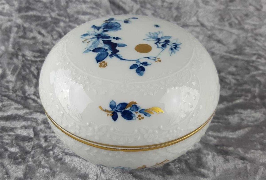 [458118265] Deckeldose Meissen Form Neumarseille blau Blütendekor gebraucht - gut Bild 2