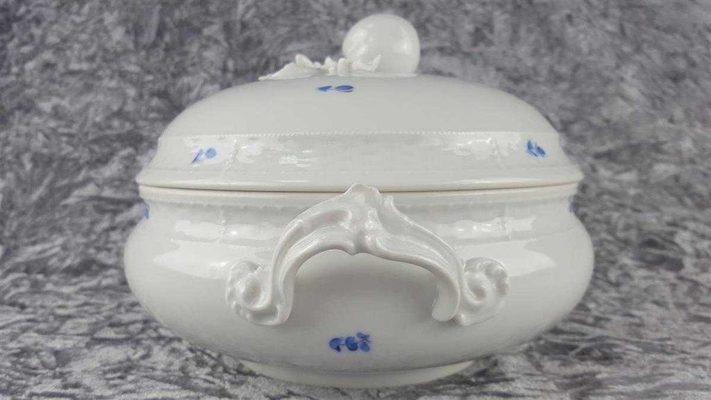 [458118322] Schüssel Ragoutterrine Servierschüssel 1,7 L Nymphenburg Korbrelief Blaue Blume Blau gebraucht - akzeptabel Bild 7