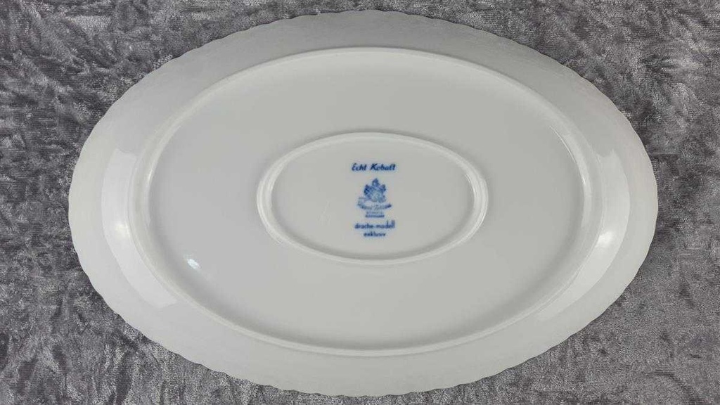 [458118352] Fleischplatte Steakplatte klein 30x19,9 cm Königl. pr. Tettau Drache Modell Exklusiv Echt Kobalt Zwiebelmuster Kobaltblau Blau gebraucht - sehr gut Bild 4