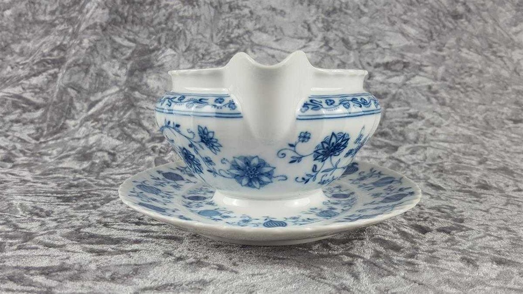 [458118353] Sauciere mit Teller 1tlg Königl. pr. Tettau Royal Drache Modell Exklusiv Echt Kobalt Zwiebelmuster Kobaltblau Blau gebraucht - gut Bild 3