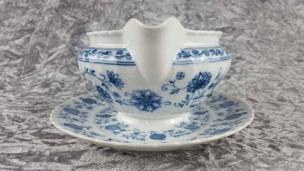 [458118353] Sauciere mit Teller 1tlg Königl. pr. Tettau Royal Drache Modell Exklusiv Echt Kobalt Zwiebelmuster Kobaltblau Blau gebraucht - gut Bild 5