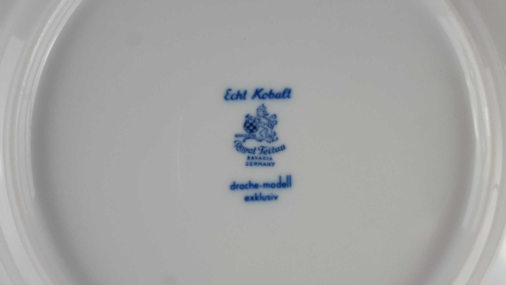 [458118359] Speiseteller Essteller 25 cm Königl. pr. Tettau Royal Drache Modell Exklusiv Echt Kobalt Zwiebelmuster Kobaltblau Blau gebraucht - gut Bild 5
